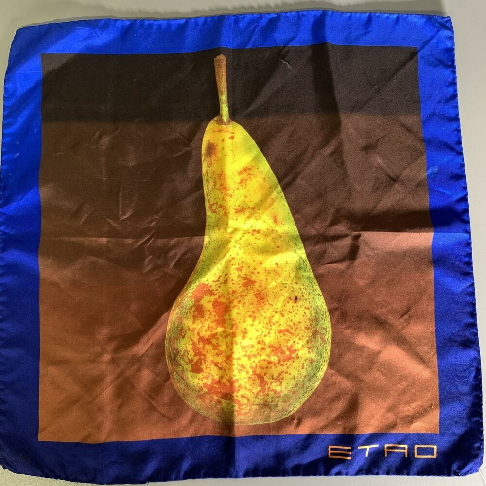 ETRO Brown Blue Fruit Silk Pocket Square
